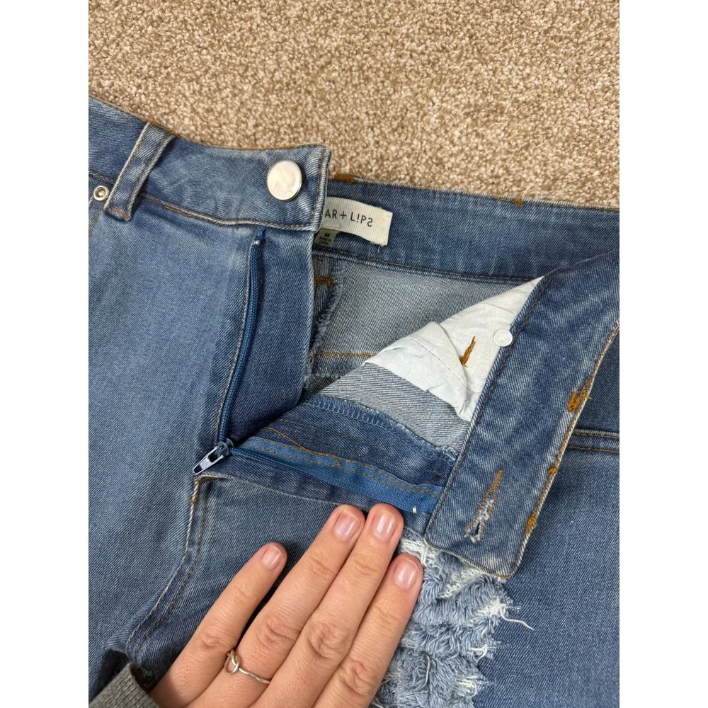 Sugar + Lip2 Womens Distressed‎ Denim Shorts Medium Wash Blue Frayed Hem Size M
